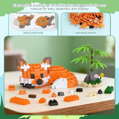 HIGH GODO 12 Pack Animal Party Favors Building Sets Mini Animals Building Blocks Decor Model Kits Goodie Bags Stuffers Classroom Small Prize Toys Gifts for Adults Teens Age 14+