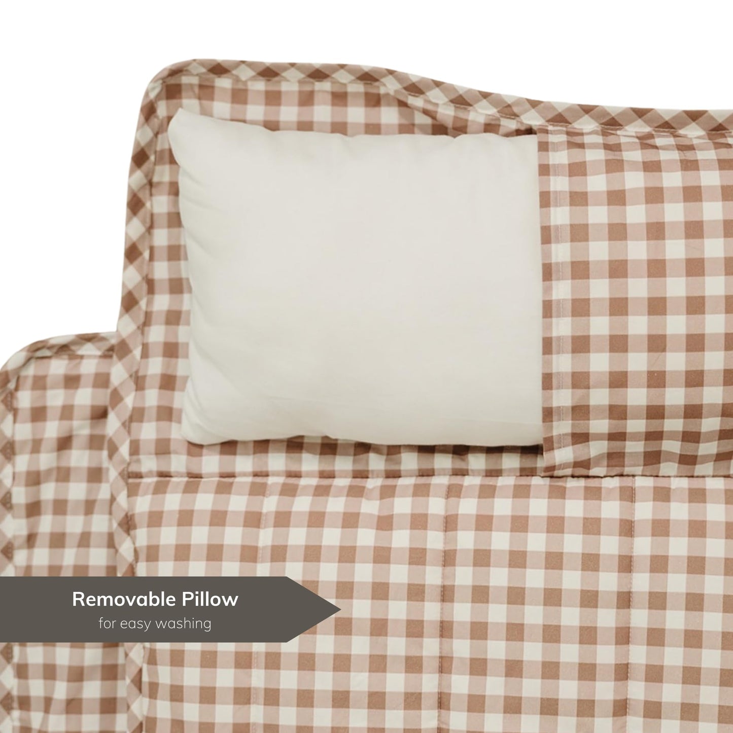 Bloomere Organic Toddler Nap Mat – 100% Cotton Fabric Kids Washable Sleeping Mat & Detachable Pillow – Sleeping Bag with Soft 1.5” Pad – Nap Mat for Daycare, Preschool, & Sleepovers (Brown Gingham)