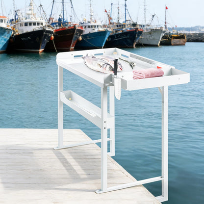 Professional Dock Mounted Fish Fillet Table, 38.6" Large HDPE Cleaning Station with Heavy Duty Steel Frame, Tool Trays & Integrated Drainage for Docks & Marinas (40" Tall Ergonomic Design)