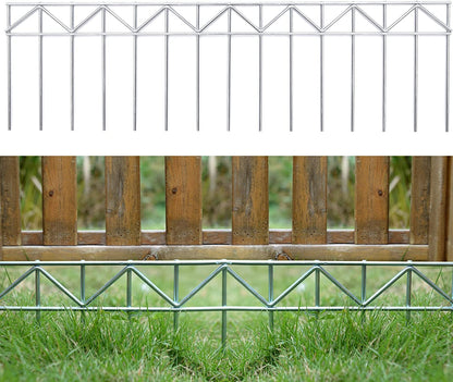 GRELWT 15 Pack 32" L x 10" H Animal Barrier Fence, No Dig Fence Patented Product, 5.5mm Galvanized Stakes with 2.1" Spacing, Anti Digging for Dogs Outdoor Yard Patio, Total 40Ft(L) X 10in(H) Silver