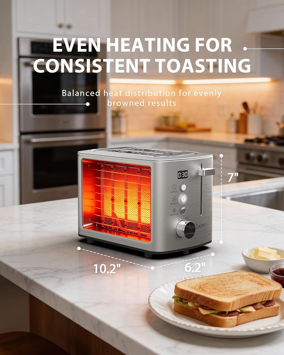 Skiennix 2-Slice Toaster - Wide Slots for Bread & Bagels, Stainless Steel with Digital Countdown & 6 Shade Settings