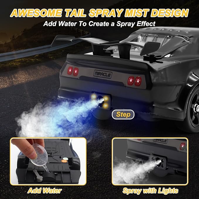 Fistone RC Drift Car 2.4GHz 1:16 Scale 4WD 18KM/H High Speed Remote Control Car with LED Lights 2 Batteries and Rubber Tire Racing Sport Toy Vehicle for Adults Boys Girls and Kids