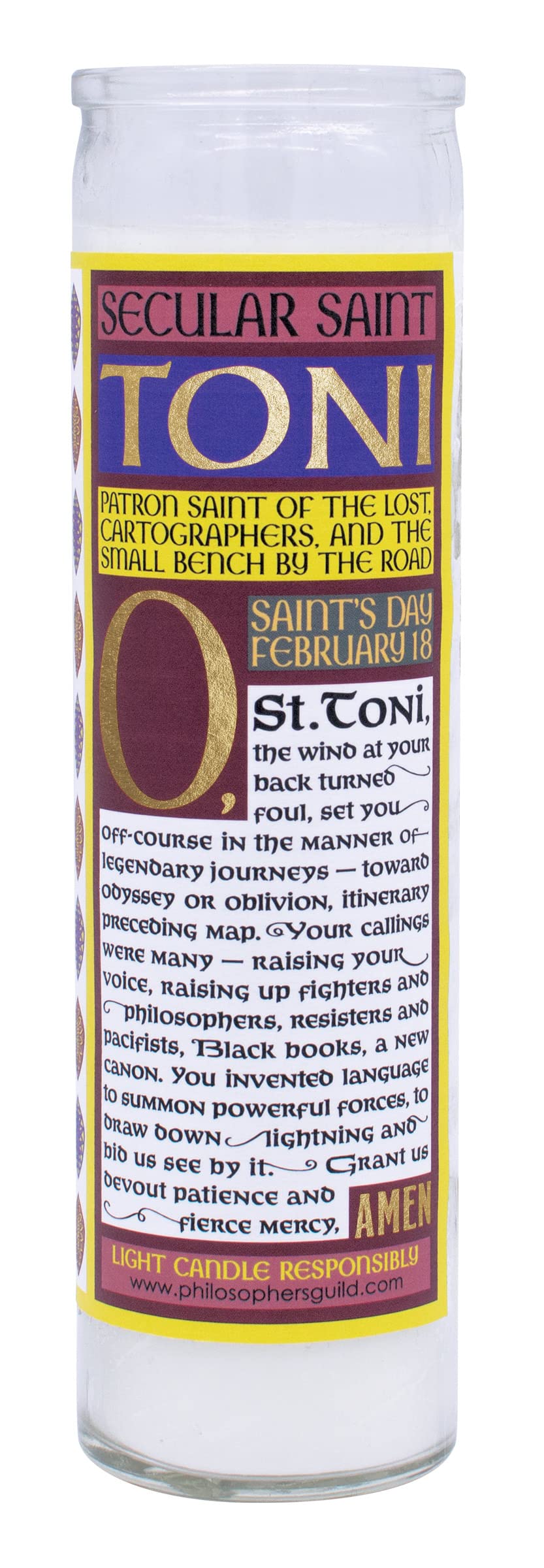 The Unemployed Philosophers Guild Toni Morrison Secular Saint Candle - Unscented 8 Inch Tall Glass Prayer Votive, Made in the USA, Vegetarian Wax