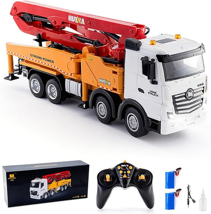 Concrete Pump Truck Toy 1:18 Scales Cement Truck Toy 11 Channel 2.4G Diecast Construction Trucks with Working Water Pump One-Touch Function120CM Pump ARM 630° Rotation for Teens 14+