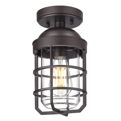 Emliviar Semi Flush Light Fixture, 11.1in, Oil Rubbed Bronze, Clear Tempered Glass Shade, Model GE255LF ORB, Medium - 1 Pack