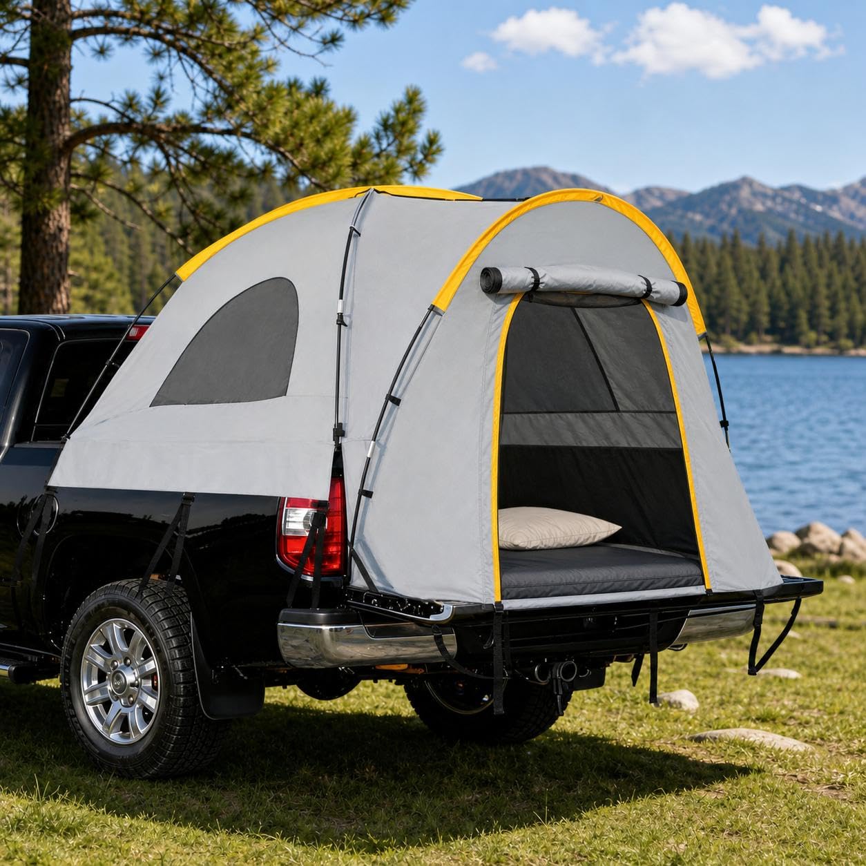 Waterproof Double Layer Truck Bed Tent for 2 Person, Fits Most 5 to 8.2 ft Pickup Beds, PU3000 Oxford Camping Tent with Rainfly, Easy Setup Portable Truck Tent, Medium