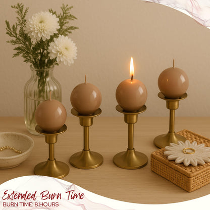 Biedermann & Sons Portobello Beige Round Candles (Set of 4), Unscented Dripless Balls, 2.5" Spheres, 8 Hour Burn, Decorative Set for Mantels and Tabletop Displays