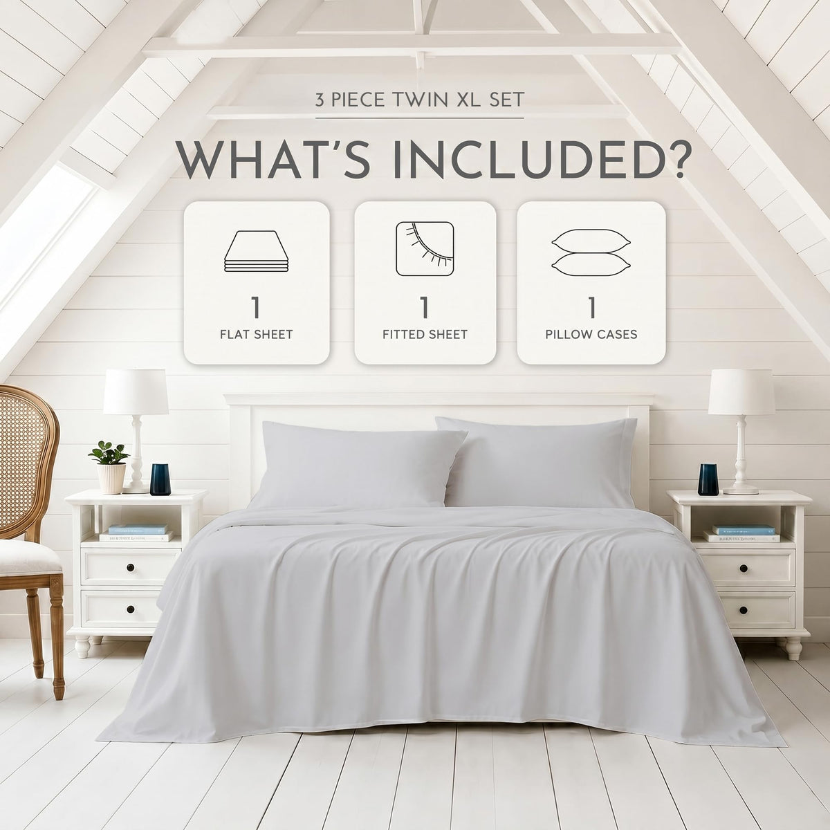 Linen Closet Luxury Cotton Blend 3-Piece Sheet Set, Twin XL, Light Gray