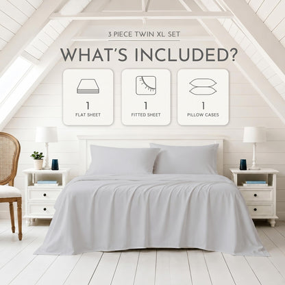 Linen Closet Luxury Cotton Blend 3-Piece Sheet Set, Twin XL, Light Gray