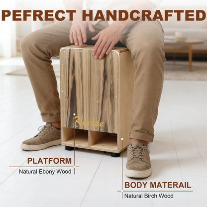 Kmise Portable Cajon Drum Box, 11.8×12.2×19.6" Adjustable Snare Cajons Drums, Solid Ebony & Birch Wood, Percussion Instrument Gift for Adults Kids, With Carry Bag,for Home Live Performance Practice