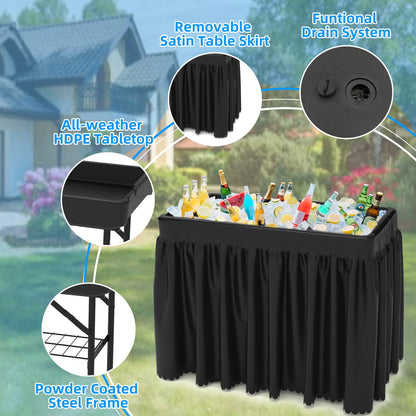 SHAREWIN Party Outdoor Cooler Table, Black Skirt &Drain Hose Plastic Chill Table to Keep Drinks Cool, Portable Foldable Self-Serving Beverage Ice Cooler Bar for Wedding, Picnics, Barbecues, Fishing