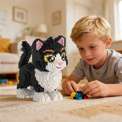 Cat Building Blocks with Organizer Bins | Black | Micro 3D Animal Building Blocks | 3000PCS | Gift for Adults and Kids | Home &amp Office Decor | RQ8890