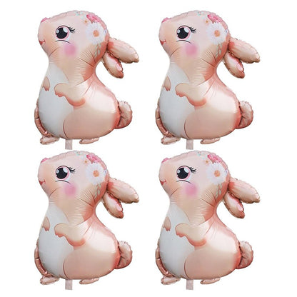 4PCS Pink Large Bunny Foil Balloon Rabbit Balloons Bunny Party Decorations Animal Mylar Balloons for Birthday Spring Woodland Themed Supplies