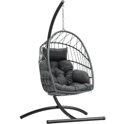YITAHOME Hanging Egg Chair, Outdoor Patio Wicker Hammock Egg Chair Indoor with Cushion, Rattan Swing Chair 300lbs for Balcony, Garden Bedroom, Gray with Stand