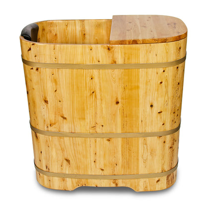 With Lid Japanese Soaking Tub Handcrafted Cedar Freestanding Wooden Bathtub Deep Soaking Tub Small Bathroom Tub Space Saving and Easy to Move STB03901 34” Hot Tub