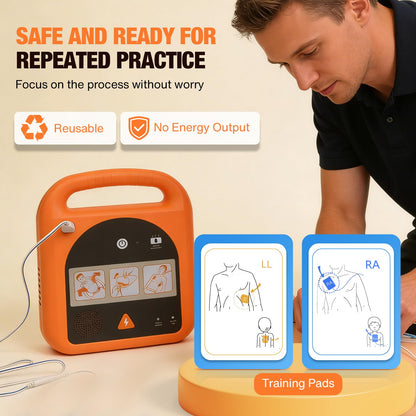 Portable Trainer Device for Emergency Response Courses, with Voice Guidance, 4 Training Modes, Reusable Training Pads, Carrying Case Included