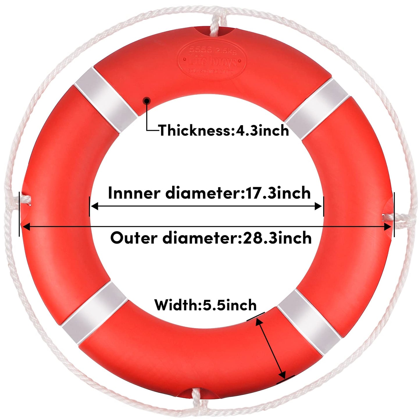 Life Ring, 28" Boat Safety Throw Rings with 98.5 FT Floating Rescue Rope, Pool Life Ring with Reflective Tape, 2 Pack, Orange