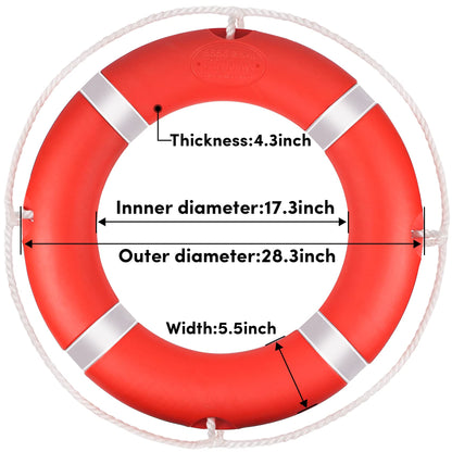 Life Ring, 28" Boat Safety Throw Rings with 98.5 FT Floating Rescue Rope, Pool Life Ring with Reflective Tape, 2 Pack, Orange