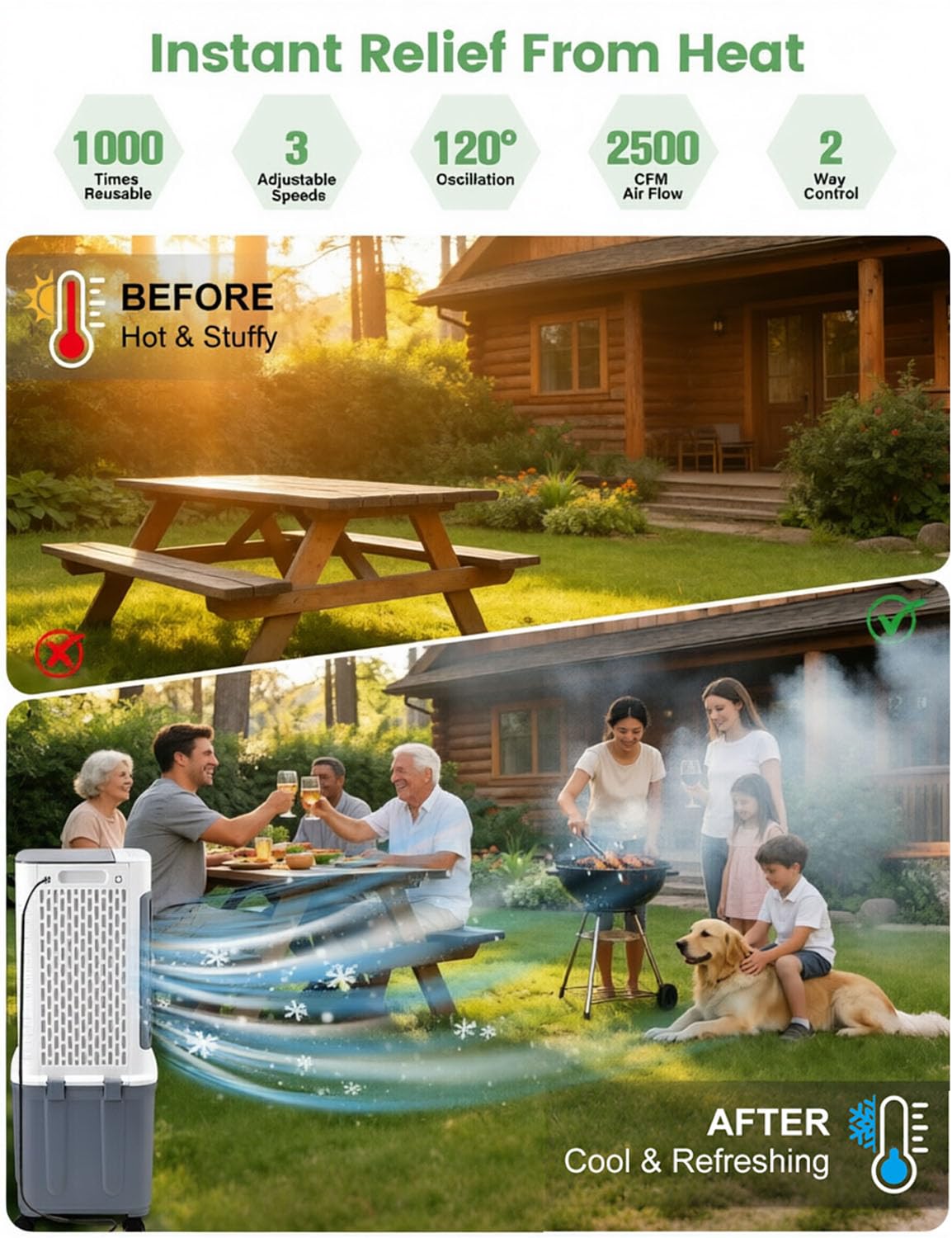 Portable Air Conditioners,Evaporative Cooler 2026 Upgraded Swamp Cooler, Windowless Portable AC Unit Cooling Fan That Blow Cold Air, 10 Gallon Water Tank,Ultra Quiet for Room,Restaurant,Indoor,Outdoor