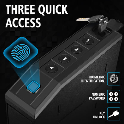 Hidden Gun Safe for Pistols, Biometric Fingerprint Smart Slider Handgun Safe for Nightstand, Desk, Bedside, Wall,Truck -Auto Sliding Door- Fingerprint, PIN Code, KEY Access (Black-Biometric)