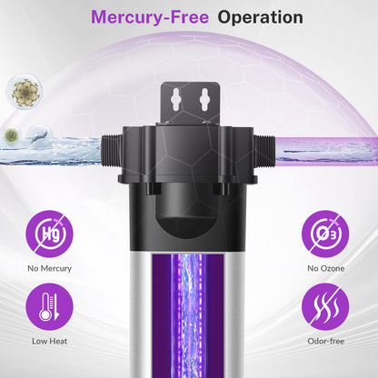 iSpring UVF20 Whole House LED UV Water Filter System, Up to 11 Years Long-Life LED UV Water Purifier with Built-in Automatic Flow Control, Mercury-Free, 3/4" MNTP Inlet Outlet, Up to 12 GPM
