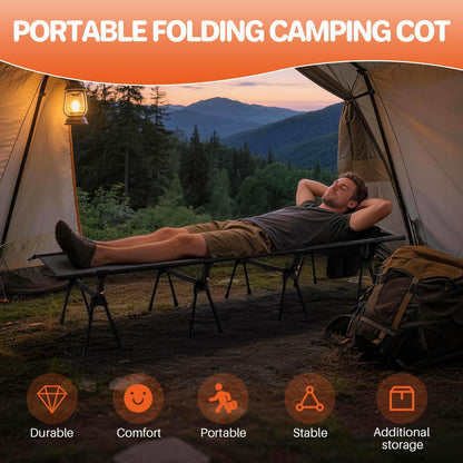 FUNYKICH Extra Wide 31.5" Camping Cot with Side Pockets and Storage Bag, Supports 440lbs, Comfort Folding Bed for Adults, Portable Cots for Camping Car Travel Truck Beach Office Nap,Ourdoor Indoor Use