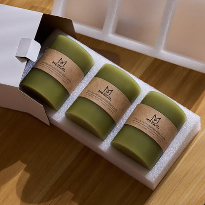 MOZEAL 3" x 6" Hand-Poured Unscented Candle, Dripless Pillar Candle Set of 3, Long Lasting Burning, Approx 120 Hours Burn Time, Rustic Country Style, for Wedding, Harvest Festival, Home Decor, Olive