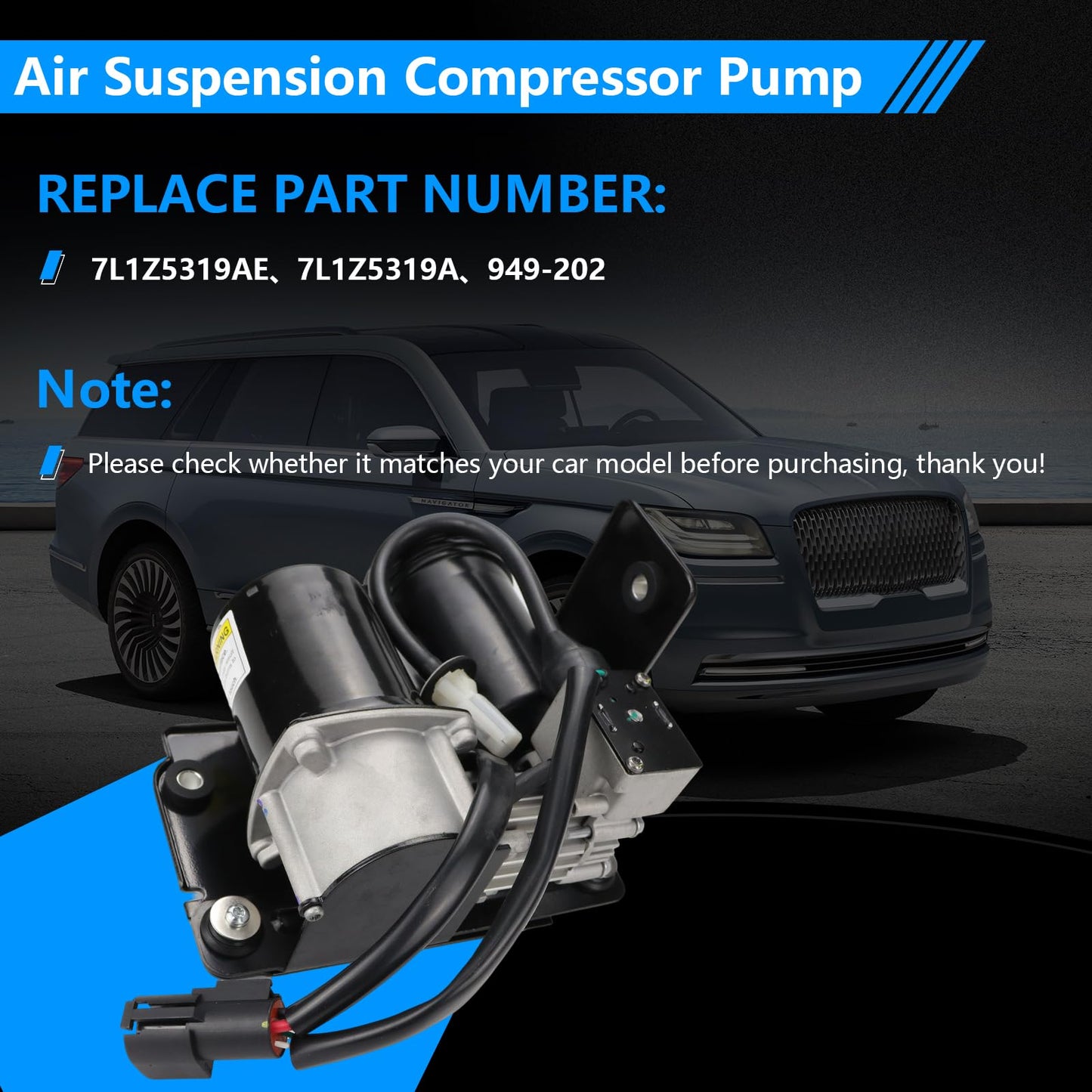 Air Suspension Compressor Pump Compatible with Ford Expedition Lincoln Navigator 2007-2018 with Bracket OEM Number Replacement 949-202 7L1Z5319AE 7L1Z5319A