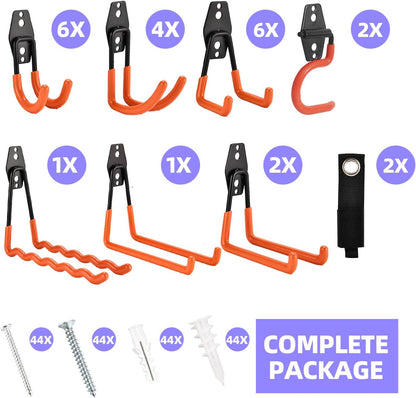 **Skiennix Heavy-Duty Garage Hooks - 24 Pack Steel Wall Mount Hangers for Bikes, Tools & Ladders**