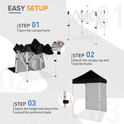 EAGLE PEAK Pop up Canopy 5x5, Outdoor Portable Canopy Tent with One Removable Sunwall, Carry Bag Included, Black