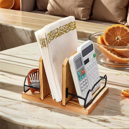 WRINGKIT Napkin Holder for Table, Rustic Napkin Dispenser with 2 Slot Salt Pepper Shakers Caddy, Wood Paper Napkin Storage Dispenser Condiment Caddy for Kitchen, Restaurant, Dining Room
