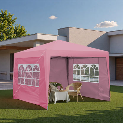 Trygoal 10x10FT Canopy Tent, Outdoor Gazebo Pop up Canopy with 4 Removable Sidewalls & 2 Windows, Patio Camping Shade Canopy with 4 PCS Weight Sand Bag & Carry Bag, Ideal for Parties Events, Pink