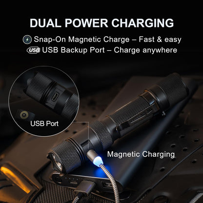 PowerTac E9R G4 Tactical Flashlight – 2550 Lumen Rechargeable LED Flashlights with Magnetic & USB Charging, Super Bright IPX8 Waterproof Light for Emergency, Camping, and EDC