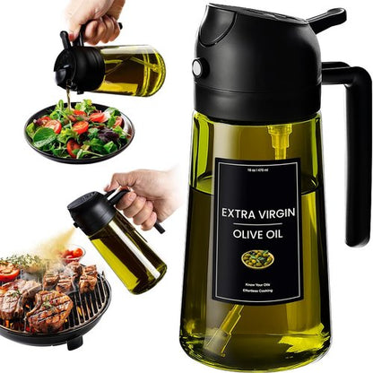 CXINYI - 16oz Olive Oil Dispenser | 2-in-1 Sprayer for Cooking & Salad - Black Light-Proof Kitchen Gadget
