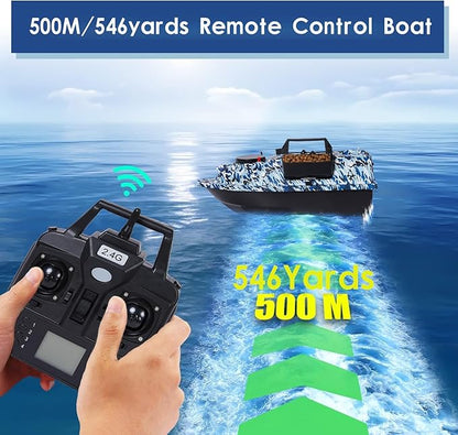 RC Bait Boat 546-Yard Range GPS Fishing Bait Boat with 4 Waypoint Auto Cruise 4.4lbs Capacity 3 Hoppers Dual Battery &amp Motor System