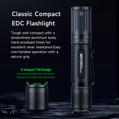 NEXTORCH E52D Rechargeable Flashlight High Lumen, 3700 Lumen Tactical Flashlight with 3 Mode & Strobe for Outdoor Hiking, Daily Overhaul, Camping, Proximity Finding, Urban Commuting, Emergency Defense