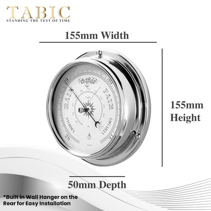Tabic Traditional Barometer with Heavy Brass Case, Chrome Plated, Handmade in England (1/2kg) - Weather Predictor for Home and Office - Mounted Atmospheric Pressure Gauge in Elegant Chrome Finish