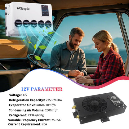 AClengda 12V DC air conditioner bottom hidden RV AC unit, silent 12V air conditioner 9500btu suitable for RV, campers, trucks, trailers, vans, agricultural vehicles, engineering vehicles