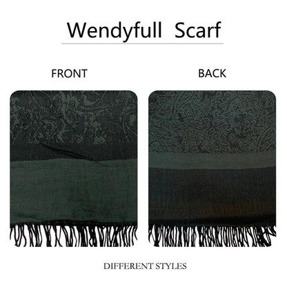 Wendyfull Pashmina Shawls and Wraps w/Fringe Two Tone Vintage Jacquard Paisley Rave Scarf for Weddings Festival (Black)