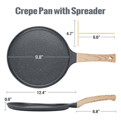 SouxMux Nonstick 11-Inch Crepe Pan with Spreader, Ceramic Coated Dosa Tawa Pan, Induction Compatible Flat Skillet for Pancakes, Omelettes, and More with Cool Handle, PFOA Free