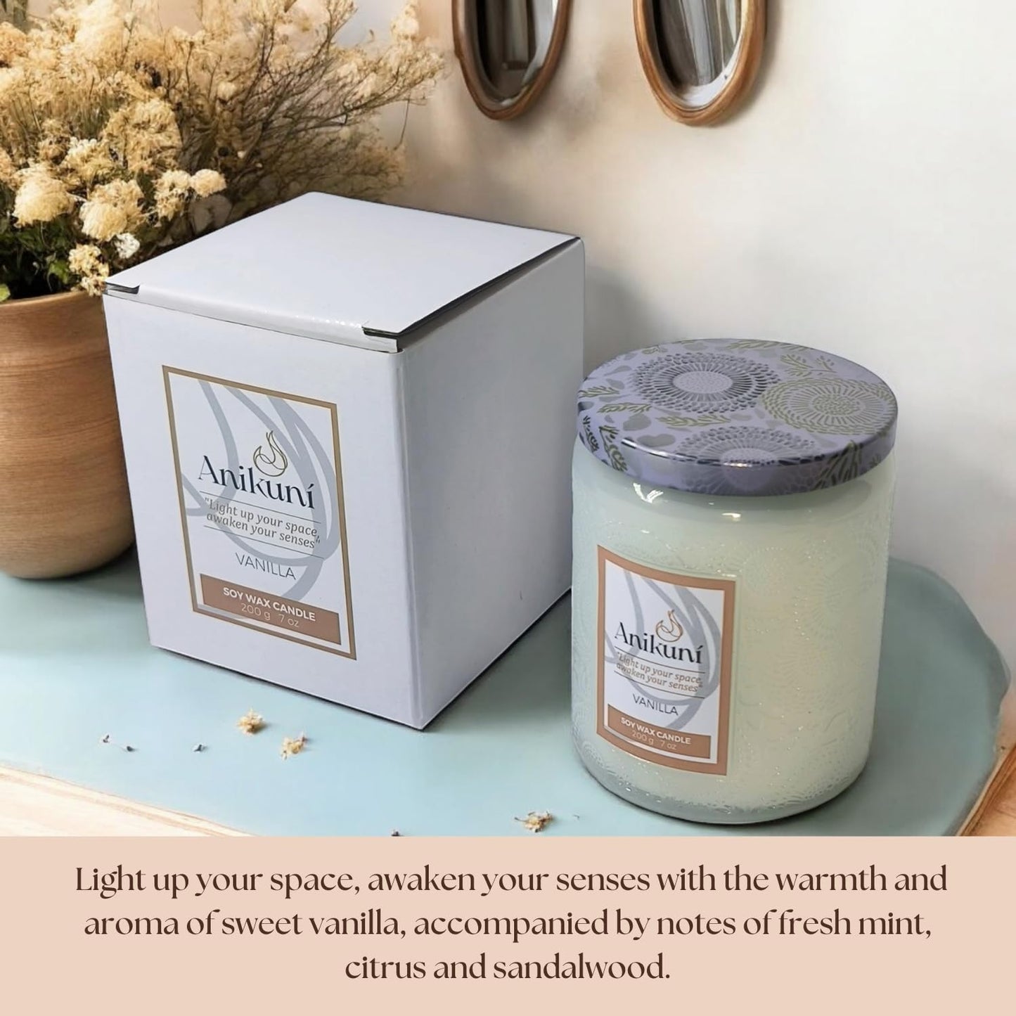 Soy Wax Candle with Vanilla Scent, 7oz, Natural Essence, Long Lasting, Reusable Glass Jar, Eco-Friendly Home Decor, Relaxing Gift for Home Spa, Vanilla Aromatherapy Candle
