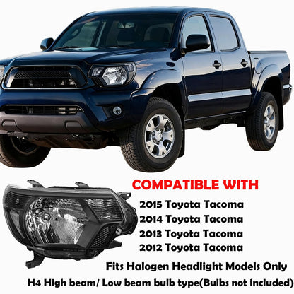 ATOMTEC Chrome Headlights Assembly Fit For 2012 2013 2014 2015 Toyota Tacoma Black Housing Clear Reflector Halogen headlamp Replacement Driver Passenger Side TO2503182 TO2502182