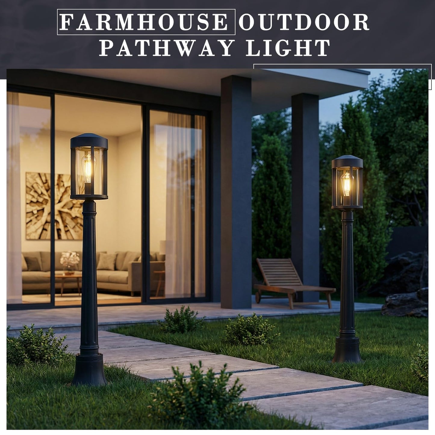 zeyu 40.2'' Modern Outdoor Post Light, Modern Exterior Pole Light, Pathway Light with Pole Mount Base, Black Metal Finish with Clear Glass Shade, ZW118PL BK
