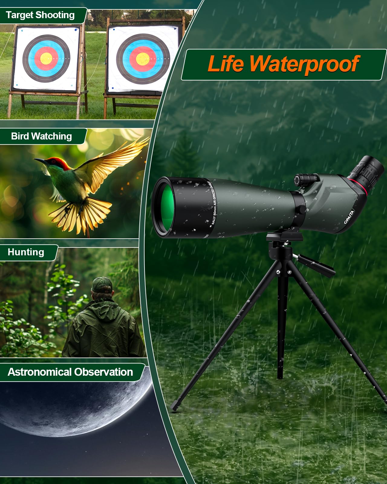 opaita 25-75X80 Spotting Scope for Shooting Hunting - Spotter Scopes with Tripod Phone Adapter Waterproof HD Scope for Target Shooting Bird Watching - Gifts for Men