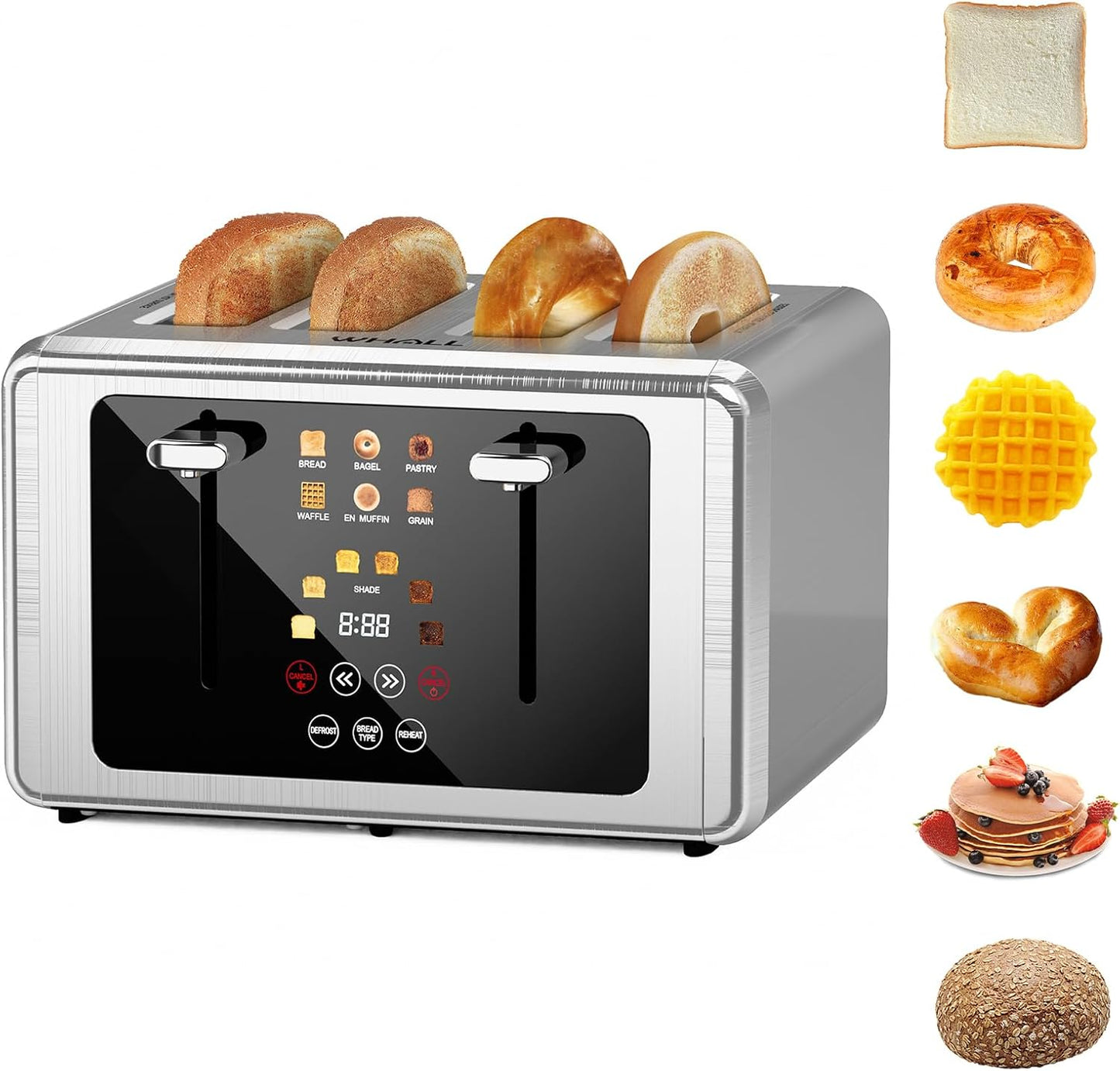 Whall 4-Slice Smart Toaster - Touchscreen Control, Extra-Wide Slots & 6 Browning Levels | Perfect Kitchen Gift