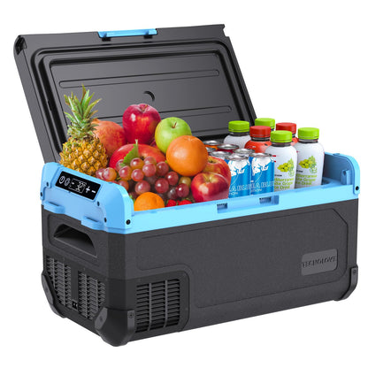Tecnolove 30L Car Refrigerator Freezer, 32QT Single Zone Portable Fridge with Blow Expansion Evaporator, Reversible Door, LED Control, Fast Cooling, 100–240V AC / 12V / 24V DC, -4℉~68℉, Ice Blue