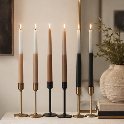 10 Inch Taper Candles Set of 6, Handmade Unscented Candle Stick Brown Beige Black Color Block Dinner Candles for Candlestick Holders, Wedding Table Centerpieces