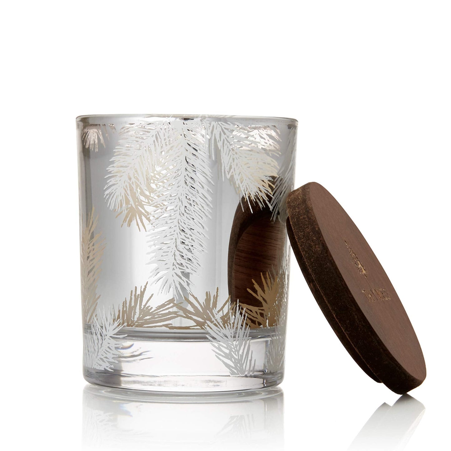 Thymes Frasier Fir Candles - Statement Collection - Silver with Pine Needle Design - Scented Candles for Home Decor - Notes of Siberian Fir Needles, Cedarwood & Sandalwood - Petite (5 oz)