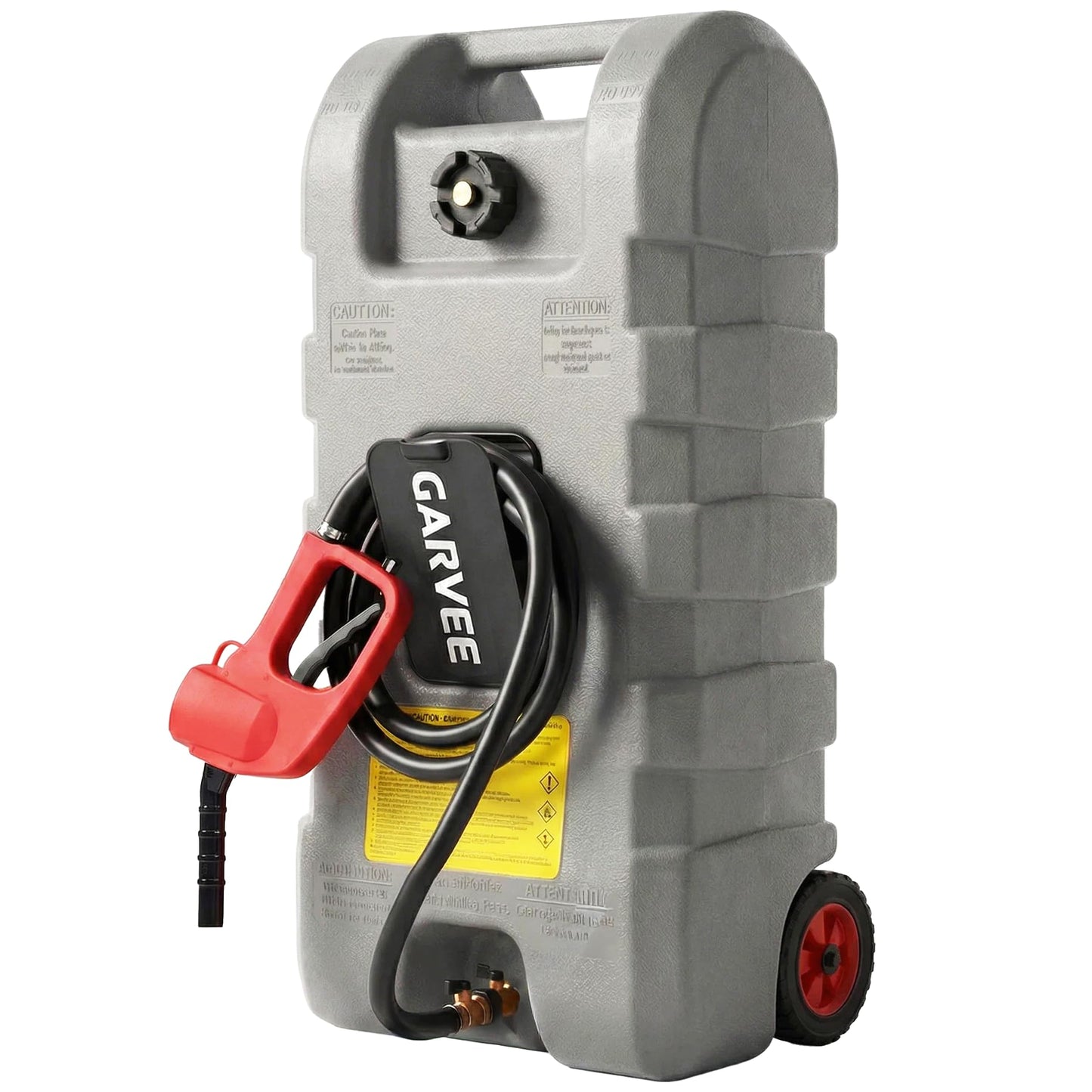Garvee 15 Gallon Gas Caddy, Heavy-Duty Gas Can and Fuel Caddy with Manual Fuel Transfer Pump, Portable Fuel Tank on Wheels with 10 ft Hose for Lawn Mowers, Cars, Boats, ATVs, Home and Farm Use, Grey