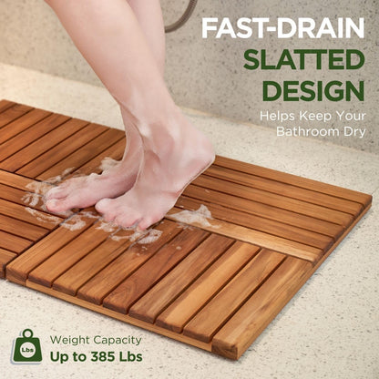 GREENTEAK Combo 22" Teak Shower Bench & Large Bath Mat 32", Teak Shower Stool with Shelf and Foldable Teak Bath Mat, Non-Slip Waterproof Spa Bathroom Seat, Indoor Outdoor